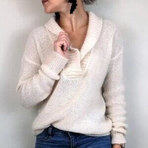 J Crew Palest Peach/cream Mohair Blend Shawl-collar Sweater XS